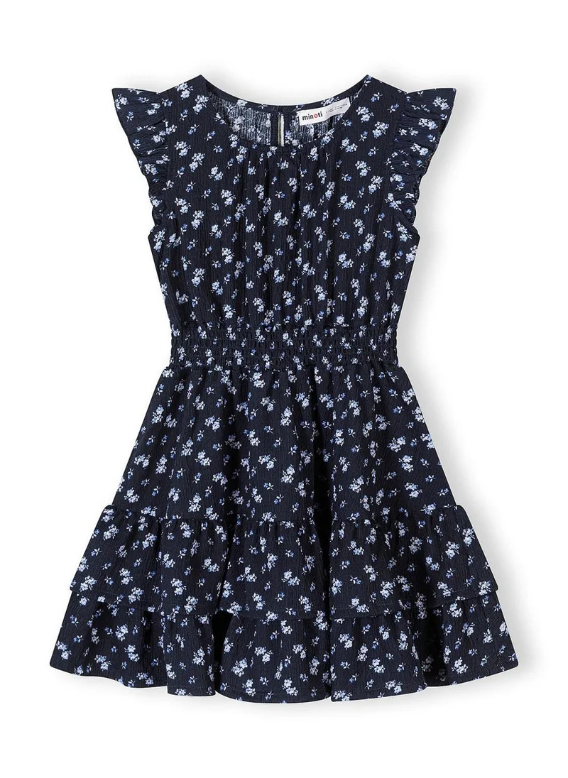 MINOTI Girls blue floral a-line dress frill sleeves